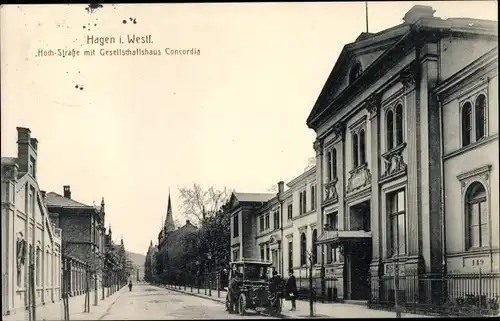 Ak Hagen in Westfalen, Hochstraße mit Gesellschaftshaus Concordia, Auto