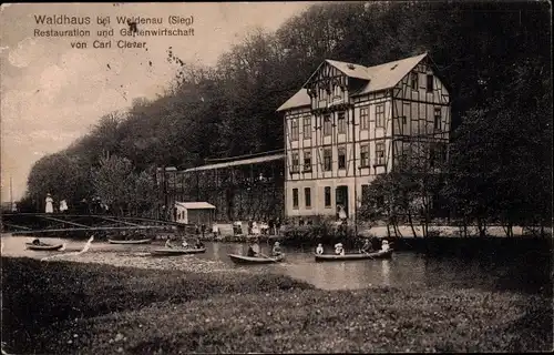 Ak Weidenau Siegen in Westfalen, Gasthaus Waldhaus, Ruderboote