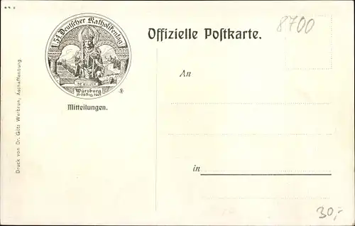 Künstler Ak Hock, A., Würzburg am Main Unterfranken, 54. Generalversammlung d. Katholiken Dtls. 1907