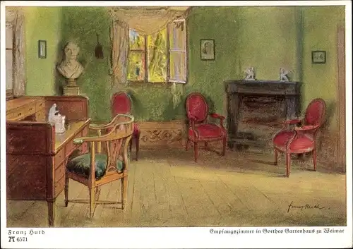 Künstler Ak Huth, F., Empfangszimmer in Goethes Gartenhaus zu Weimar