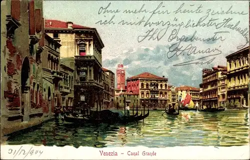 Litho Venezia Venedig Veneto, Canal Grande, Gondeln