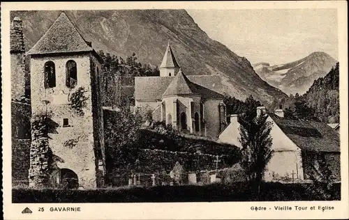 Ak Gèdre Gavarnie Hautes Pyrénées, Vieille Tour, L'Eglise