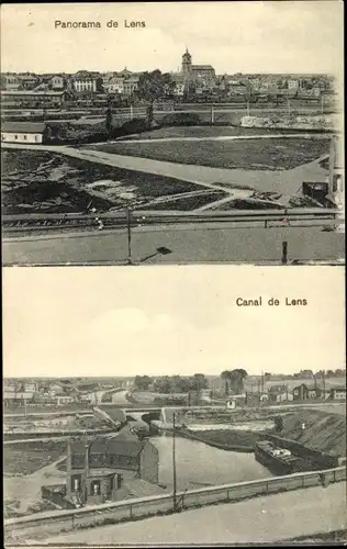 Ak Lens Pas de Calais, Panorama vom Ort, Canal