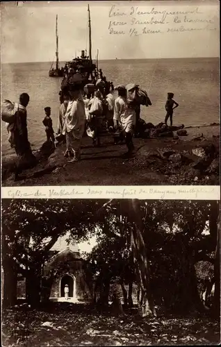 Foto Ak Frankreich, l'embarquement, Menschen am Ufer, Boot, Villa, Gartenanlagen