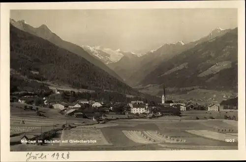 Ak Mieders in Tirol, Panorama vom Ort, Gletscherblick