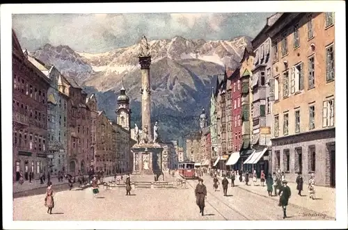 Künstler Ak Scheiring, L., Innsbruck in Tirol, Maria-Theresienstraße