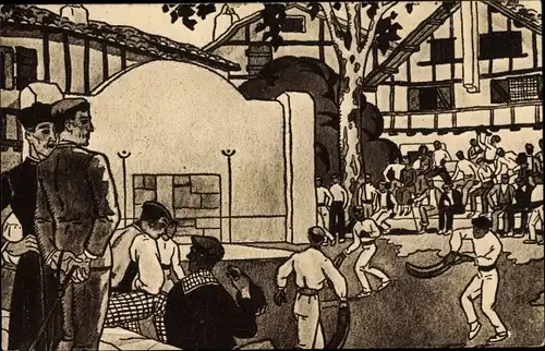 Künstler Ak Le Tanneur, J., Pays Basques, Partie de Pelote à Chistera