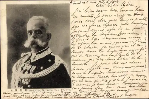 Ak König Umberto I von Italien, Portrait, Uniform