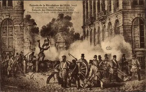 Ak Belgische Revolution, Episode de la Revolution de 1830, Attaque du Parc