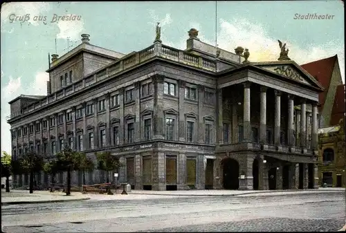 Ak Wrocław Breslau Schlesien, Stadttheater, Außenansicht