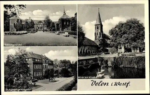 Ak Velen im Münsterland Westfalen, Kirche, Schloss, St. Ignatius Hospital