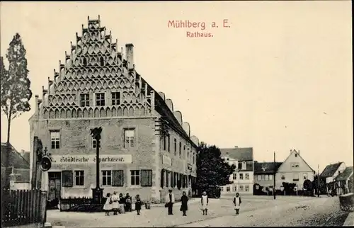 Ak Mühlberg an der Elbe, Rathaus, Städtische Sparkasse