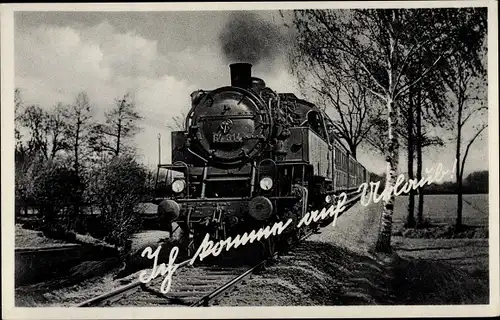 Ak Ich komme auf Urlaub, Deutsche Eisenbahn, Dampflokomotive