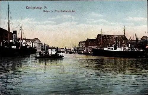 Ak Kaliningrad Königsberg Ostpreußen, Hafen von der Eisenbahnbrücke