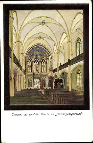 Künstler Ak Johanngeorgenstadt im Erzgebirge Sachsen, Inneres der Ev. luth. Kirche