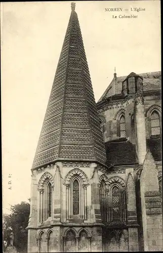 Ak Norrey Calvados, L'Eglise, Le Colombier