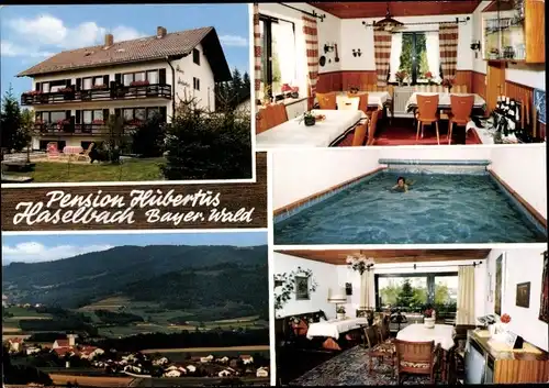 Ak Haselbach bei Straubing Niederbayern, Pension Hubertus m. Hallenbad, Ort