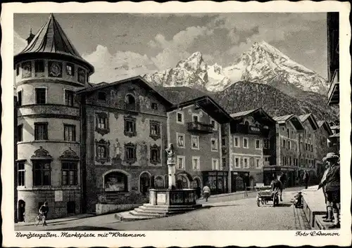 Ak Berchtesgaden in Oberbayern, Marktplatz mit Watzmann