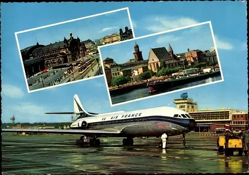 Ak Wedel an der Elbe, Flughafen, Air France Flugzeug, Bahnhof, Stadt