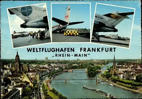 Ak Frankfurt am Main, Weltflughafen Rhein Main, Passagierflugzeuge
