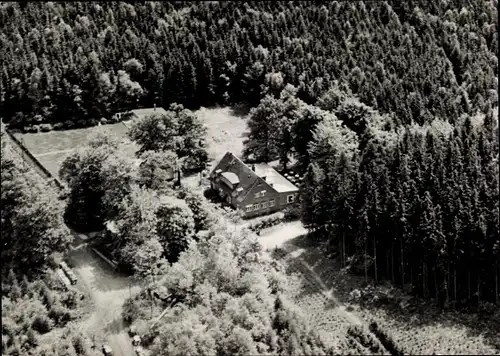 Ak Hörkamp Langenbruch Stadthagen Niedersachsen, Forsthaus Halt, Bückeberge, Wald, Fliegeraufnahme