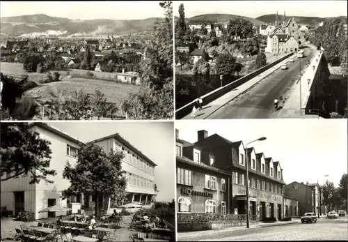 Ak Saalfeld an der Saale Thüringen, Teilansicht, Saalebrücke, Gasthof Kulmberg, Hotel Zapfe