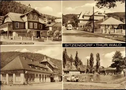 Ak Sitzendorf an der Schwarza Thüringen, HO Hotel Zur Linde, FDGB Erholungsheim Max Kirchner, Bhf