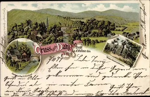 Litho Dahl Hagen in Westfalen, Volmetal, Kaiser Friedrich Denkmal, Gasthof zur Post