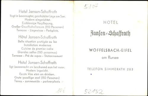 Ak Woffelsbach Simmerath Eifel, Hotel Jansen Schaffrath