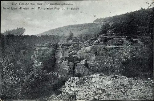 Ak Rath Nideggen in der Eifel, Felspartie Einsiedler Klamm