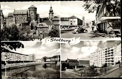 Ak Stolberg im Rheinland, Straßenpartie, Kirche, Rathaus