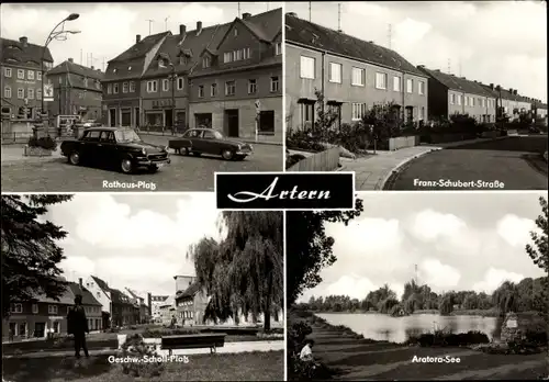 Ak Artern an der Unstrut, Franz Schubert Straße, Arotora See, Rathaus Platz, Geschwister Scholl Pl.