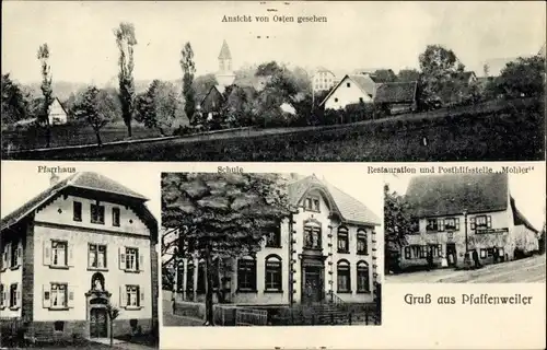 Ak Pfaffenweiler Baden Württemberg, Restauration Mohler, Schule, Pfarrhaus, Blick auf den Ort