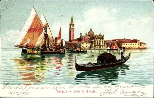 Litho Venezia Venedig Veneto, Isola S. Giorgio, Gondel
