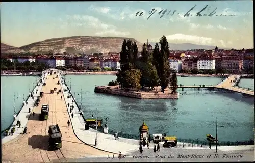 Ak Genève Genf Schweiz, Pont du Mont Blanc et Ile Rousseau