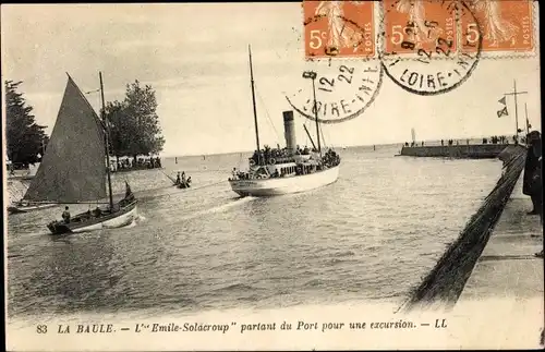 Ak La Baule Loire Atlantique, L'Emile Solacroup partant du Port pour une excursion, Salondampfer