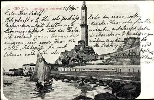 Ak Genova Genua Ligurien, Lanterna e Pescatori, Leuchtturm, Fischerboot