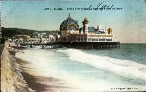 Ak Nice Nizza Alpes Maritimes, Jetee Promenade par un coup de mer