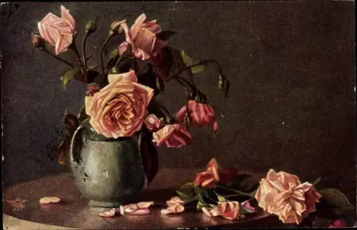 Künstler Ak Welke Rosen in einer Vase, Serie Deutsche Rosen