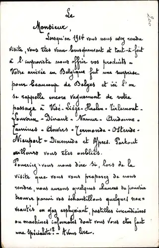 Ak Brief, Lorsqu'en 1914 vous nous avez rendu visite