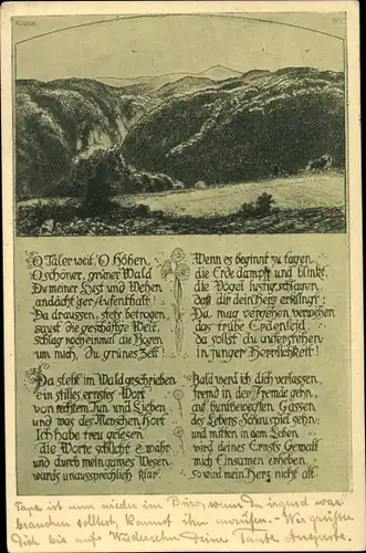 Gedicht Ak Eichendorff, O Täler weit, o Höhen, o schöner, grüner Wald
