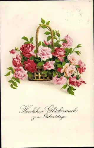 Ak Glückwunsch Geburtstag, Rosen in einem Korb