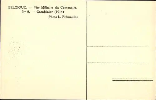 Ak Belgique, Fete Militaire du Centenaire, Carabinier 1914