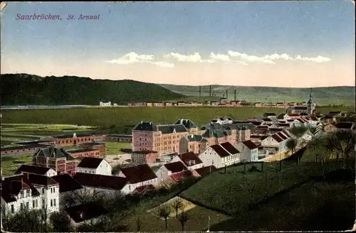 Ak St. Arnual Saarbrücken im Saarland, Blick auf den Ort mit Umgebung