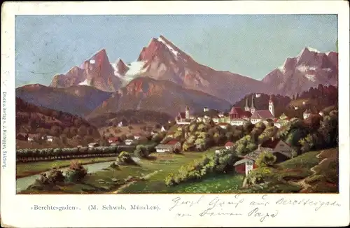 Künstler Ak Schwab, Berchtesgaden in Oberbayern, Panorama