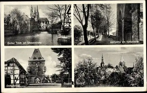 Ak Soest in Westfalen, Wallpartie, Kattenturm, Ostentor, Großer Teich