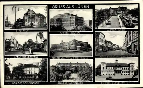 Ak Lünen in Westfalen, Stadthaus, Berufsschulen, Emil Frösestraße, Schloss Schwansbell