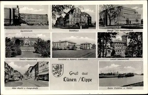Ak Lünen in Westfalen, Gymnasium, Stadthaus, Schloss, Zeche Victoria, Kanal, Berufsschule
