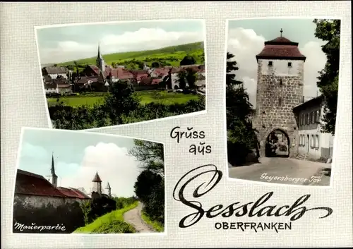 Ak Seßlach in Oberfranken, Geyersberger Tor, Panorama, Mauerpartie