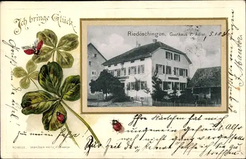 Präge Passepartout Ak Riedöschingen Blumberg am Schwarzwald, Gasthaus zum Adler, Marienkäfer, Klee